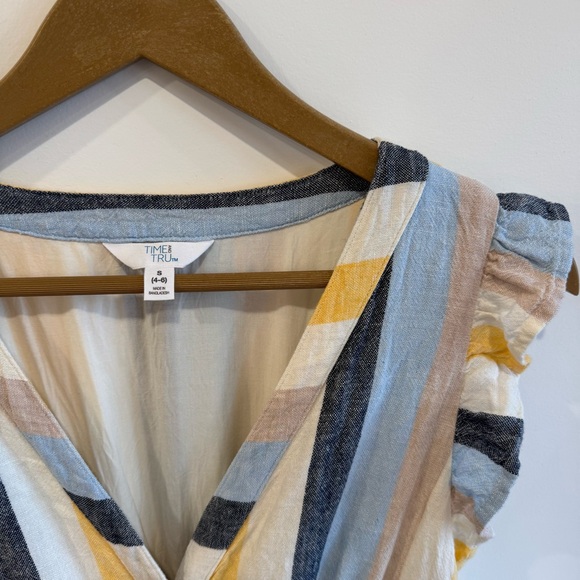 Blue and Yellow Striped Sleeveless Midi Dress - Picture 3 of 5